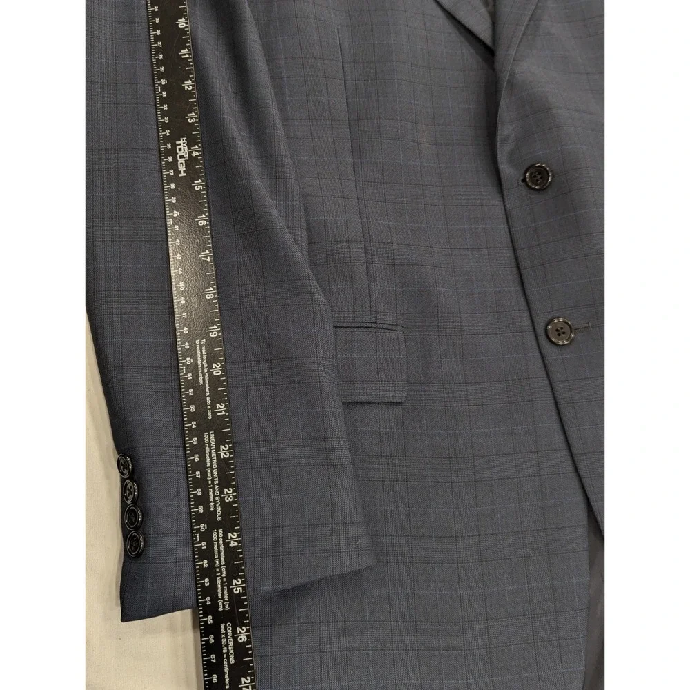 Hart Schaffner MARX Wool‎ Blazer Gray Subtle Window Pane Jacket 40L 44